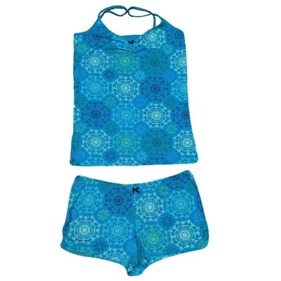 Conjunto de pijama para mujer Xhilaration azul floral ropa para dormir cami camiseta sin mangas y pantalones cortos talla L Foto 1 de 4