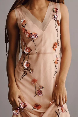 Anthropologie Maeve Sleeveless Floral Shine Midi Dress Size XS Pink RRP £180 - Image 1 of 4