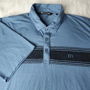 Travis Mathew Golf Polo Shirt Mens Large Short Sleeve Blue Stripe Lightweight - Picture 1 of 6