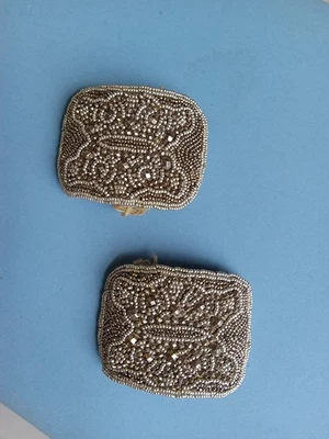 Antique 2 French Faceted Fabric Back Art Deco Shoe Buckle Made In France - Изображение 1 из 4