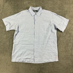 Polo Ralph Lauren Hemd Herren Large Blau Knopfleiste Schlaufenkragen Leinen Baumwolle Camp - Bild 1 von 13