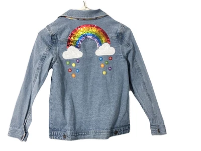 Jaqueta jeans M&M Candy colorida arco-íris meninas grande 9/10 - Imagem 1 de 4