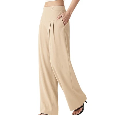 OGL Bamboo Blend Ponte Wide Leg Drapey Pull On Pants Cream Size Medium Petite - Image 1 of 4