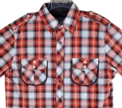 Fender Western Plaid Shirt Mens M Orange White Snap Button Rock Roll Religion LS - Image 1 of 4