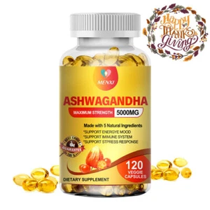 KSM-66 Ashwagandha 5000mg 120 Caps Supports Energy,Anxiety,Stress,Immune Support - Picture 1 of 8
