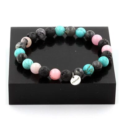 Steine Und Minéraux. Armband Perlen Opal Rosa + Labradorit + Lava + Türkis - Bild 1 von 4