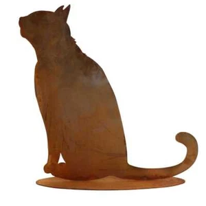 Katze Deko Garten Figur 35 x 33 cm Katzen Gartendeko Rost Metall Skulptur Shabby - Bild 1 von 5