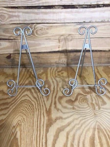 2 Metal Artisan Curved Book Picture Frame Stand Plaque Stand 13" Silver - Picture 1 of 12