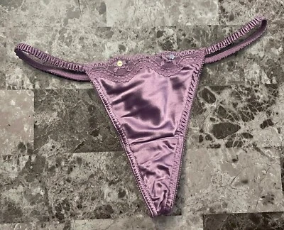 NWOT VICTORIA'S SECRET S 100% SILK SMOOTH PURPLE LACE VINTAGE RARE THONG PANTIES - Image 1 of 4