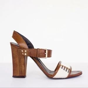 Belstaff Italy Brown Leather Ankle Strap Heels Sandals Size 39 - Picture 1 of 8