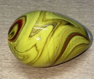 Art Glass Egg 3” Paperweight Yellow White Red Blue Swirl Design - Picture 1 of 3