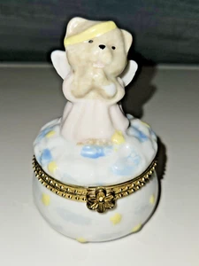 Vintage betender Engel Bär magnetische Schmuckschatulle Porzellanfigur 3,5" - Bild 1 von 12