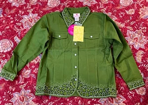Quacker Factory Green Rhinestone Crystal & Metallic Studs DenimJacket Size L NWT - Picture 1 of 4