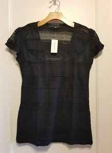 Banana Republic Damen Rüschen Spitze Top, Nylonmischung, schwarz, gefüttert, Gr. M, Neu mit Etikett - Bild 1 von 8