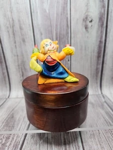 ROC Ceramic Circus Clown Wood Trinket Jewelry Keepsake Box Vintage 4" - Picture 1 of 7