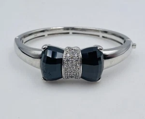 Belle Etoile Sterling Silver Black Onyx & CZ Bow Tie Design Bangle Bracelet - Picture 1 of 7