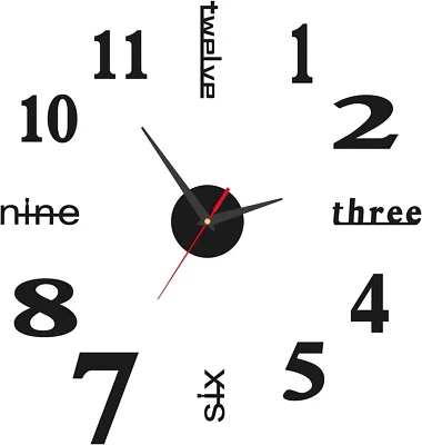 Orologio Da Parete Adesivo 3D Ø40Cm da Muro Design Moderno Silenzioso Nero - Immagine 1 di 4