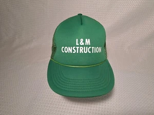 Vintage Snapback Cap Mesh Trucker Hat L&M Construction Green San Sun - Picture 1 of 9