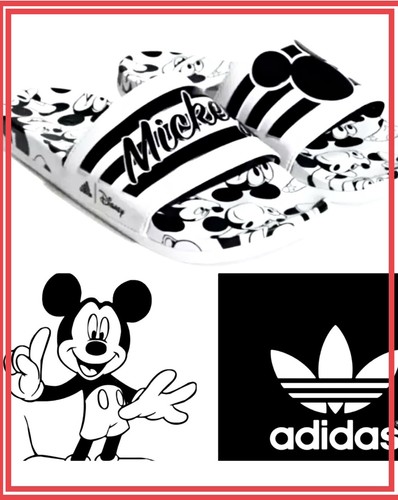 Adidas X Disney Topolino Adilette Comport Slides Nero Bianco (GW1057) Taglia 11