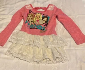Vintage Barbie Shirt Or Dress 2015  Girls Pink Logo Lace Tulle Sz  6 Friends - Picture 1 of 9
