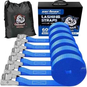 Cartman 1" x 12' Lashing Straps Cargo Tie-Down Strap Up to 600lbs, 6pk Blue - Picture 1 of 7