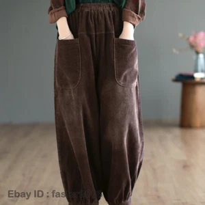 Pantaloni donna casual gambe larghe velluto a coste larghe pantaloni cargo elastici vita sciolti - Foto 1 di 22