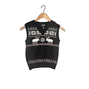 Chaps V-Neck Sweater Vest Boys Size 6 Snowflakes Reindeer Holiday Winter Preppy - Picture 1 of 4