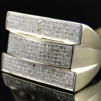 1 ctw Natural Moissanite 14K Yellow Gold Plated Pave Designer Fashion Men's Ring - Image 1 of 4