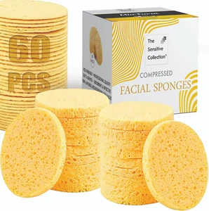 60-Count Compressed Facial Sponges, 100% Natural Cosmetic Spa Sponges for Facial - Picture 1 of 12