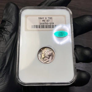 MS67 CAC 1940-S 10C Mercury Silver Dime, NGC- Old Fatty Holder, Lightly Toned - Picture 1 of 7