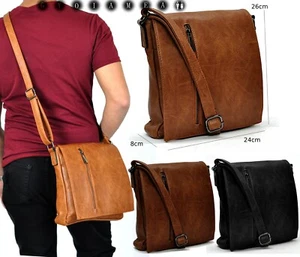 Borsa Uomo Vintage pelle venata BORSELLO Tracolla tasche zip moda MARRONE grande - Picture 1 of 15