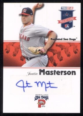 339 JUSTIN MASTERSON 2008 TRISTAR PROJECTIONS AUTOGRAPHED SEA DOGS MLB BASEBALL - Image 1 of 2
