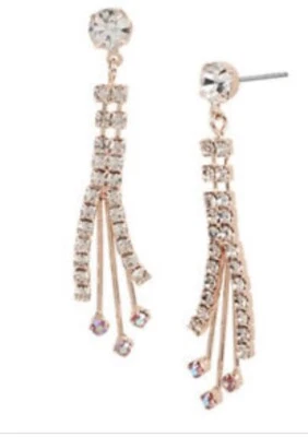 $35 BETSEY JOHNSON Crystal Linear Drop Earrings Angel & Wings BA-10 - Image 1 of 4