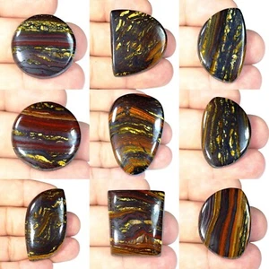 Top Natural Golden Fire Red Iron Tiger Round Fancy Cabochon Gemstone BS- - Picture 1 of 11