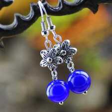 Natural jade blue chalcedony Earrings 18k Hook eardrop Holiday gifts Hoop