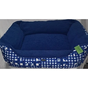 Kate Spade Navy Daisy Gingham Dog Bed Plush Cozy Pet Bed New 28x22x10 - Picture 1 of 7