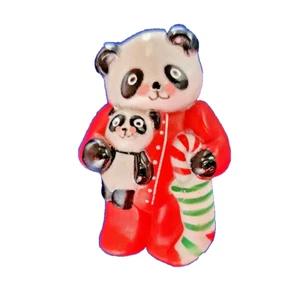 Fun World PIN Weihnachten Vintage PANDABÄR & Baby in PJS Strumpf 80er Brosche - Bild 1 von 3