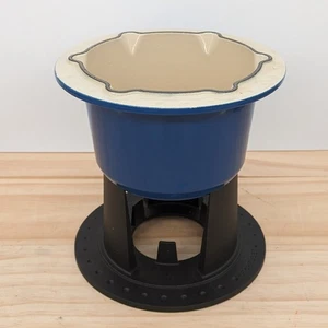Vintage Le Creuset 2 Quart blau kompakt Gusseisen Fonduetopf & Ständer Mid-Century - Bild 1 von 6
