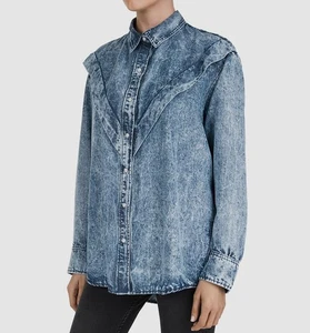 The Kooples Women Blue Long-Sleeve Snap Denim Top Blouse Shirt Size 1 - Picture 1 of 3
