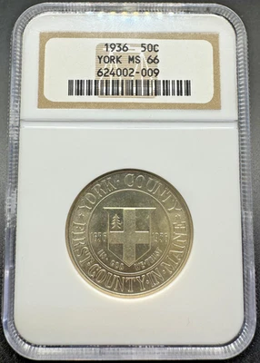 1936 YORK COUNTY COMMEMORATIVE SILVER HALF DOLLAR NGC MS66 10EIA25 - Image 1 of 4