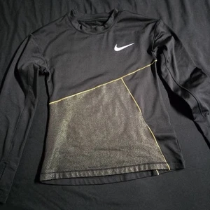 Nike Pro Dri-Fit Girls Black Gold Top Size S Long Sleeve Logo - Picture 1 of 3