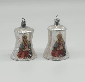 Shiny Brite Silver Mercury Glass Bell Christmas Ornaments Virgin Mary - Set of 2 - Picture 1 of 4