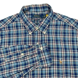 Polo Ralph Lauren Classic Fit Long Sleeve Shirt Blue Plaid Oxford Size L - Picture 1 of 8