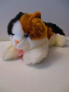 Aurora Calico Cat Plush Floppy Blue Eyes Brown White Black Pink Bow Ribbon 17” - Picture 1 of 5