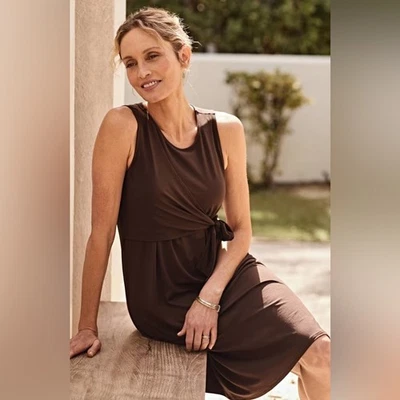 NWT J. Jill Wearever Brown Tie Waist Dress Sleeveless Size XL Stretch Casual - Image 1 of 4