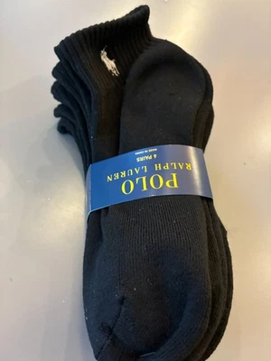NWT Shoe 4-10.5 Polo Ralph Lauren 6 Pair Quarter Crew Black Socks Gray Pony MD M - Image 1 of 3