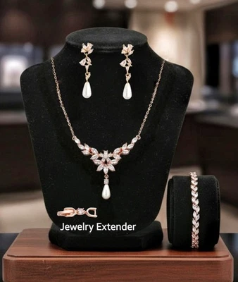 Baguete folheada a ouro rosa 18k 5p elegante conjunto de joias Swarovski rosa criado em laboratório - Imagem 1 de 4