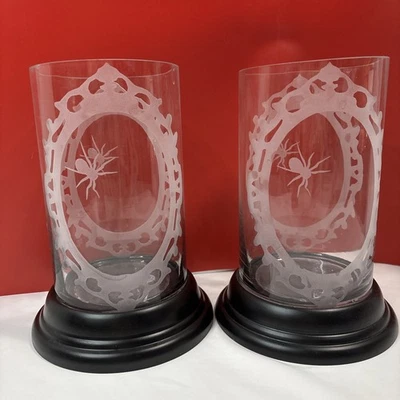 Yankee Candle 9.5" SPIDER WEB Hurricane Jar Candle Holder x2 (candle not Inc) - Image 1 of 4