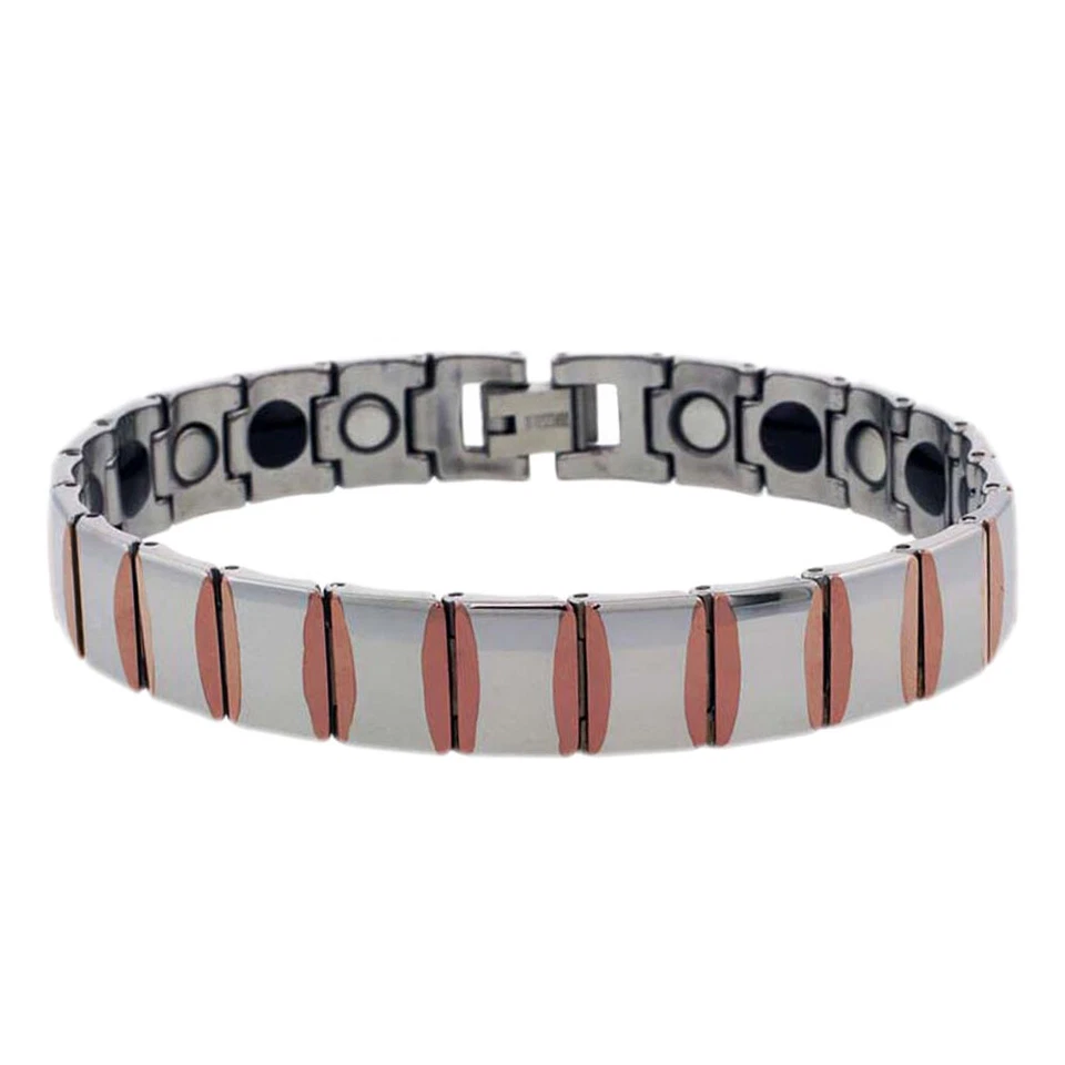 Men Women 12MM Tungsten CarbideTow Tone Bar Link Magnetic Bracelet Foto 1 de 1