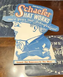 VINTAGE ADVERTISING SIGN- 1923 SCHAEFER HAT WORKS SIGN- LOS ANGELES- VINTAGE HAT - Picture 1 of 9